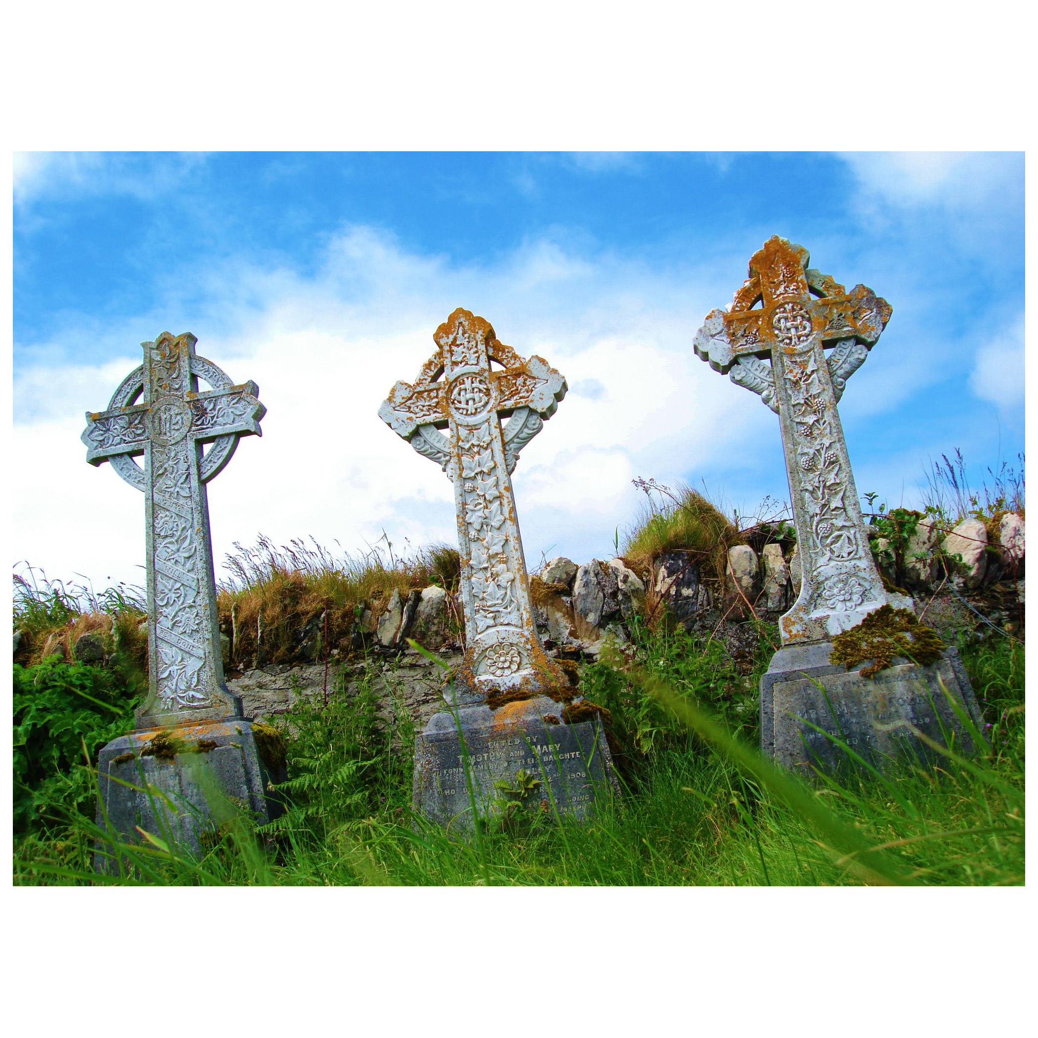 Celtic crosses at derrynane abbey.