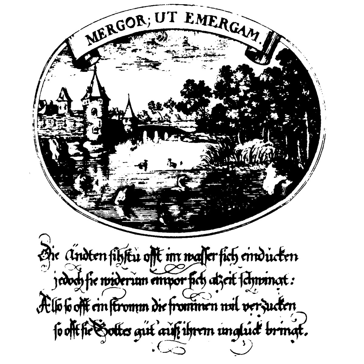 Утка. Эмблема на меди В. Х. фон Хохберг, 1675 г.