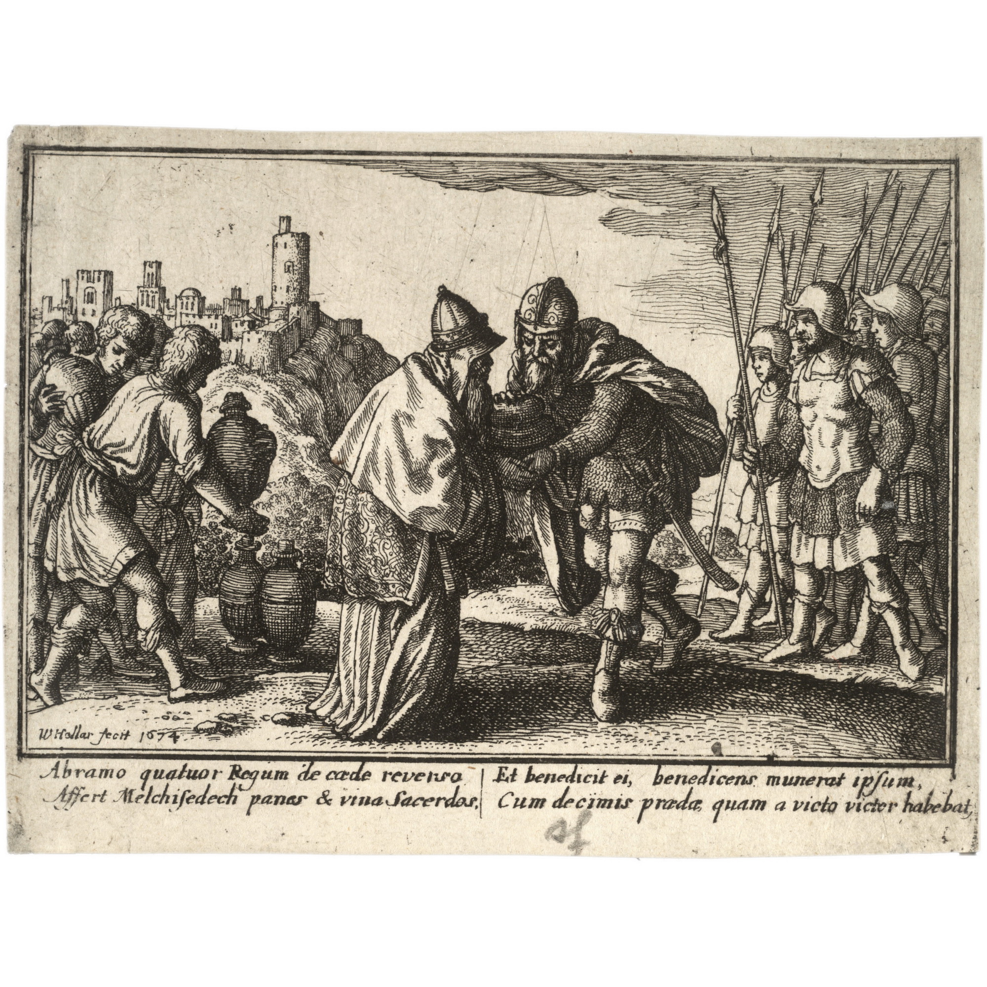 Wenceslas Hollar/Wenzel Hollar (1607—1677) — Abraham and Melchisedek (From University of Toronto Wenceslaus Hollar Digital Collection. Plate number: P59. 8 x 12 cm.